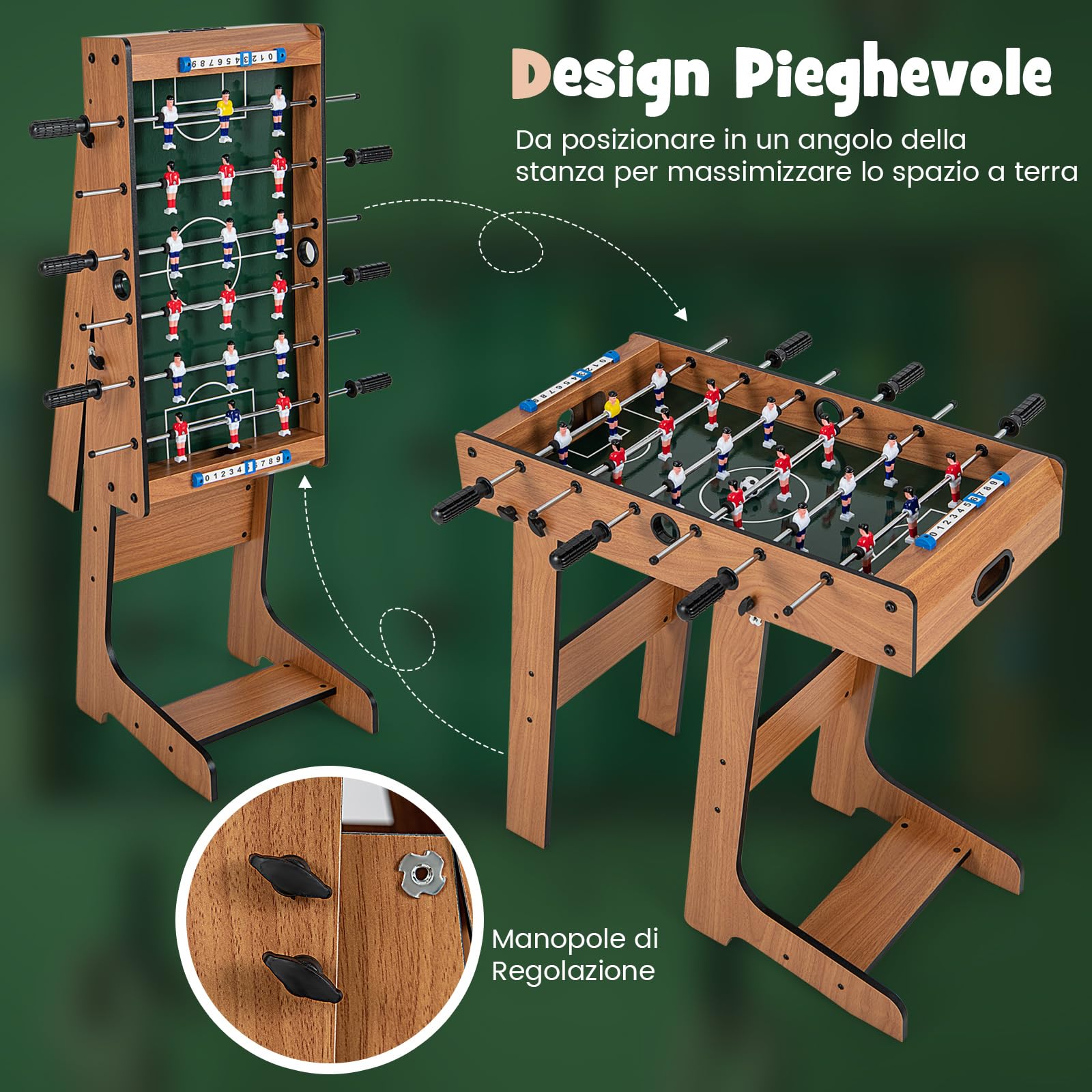 COSTWAY Calcio Balilla Professionale, Calcetto Balilla da Tavolo in Legno, Biliardino Pieghevole per Casa per 2-4 Bambini o Adulti, con 22 Giocatori 8 Aste 2 Palline e 2 Segnapunti