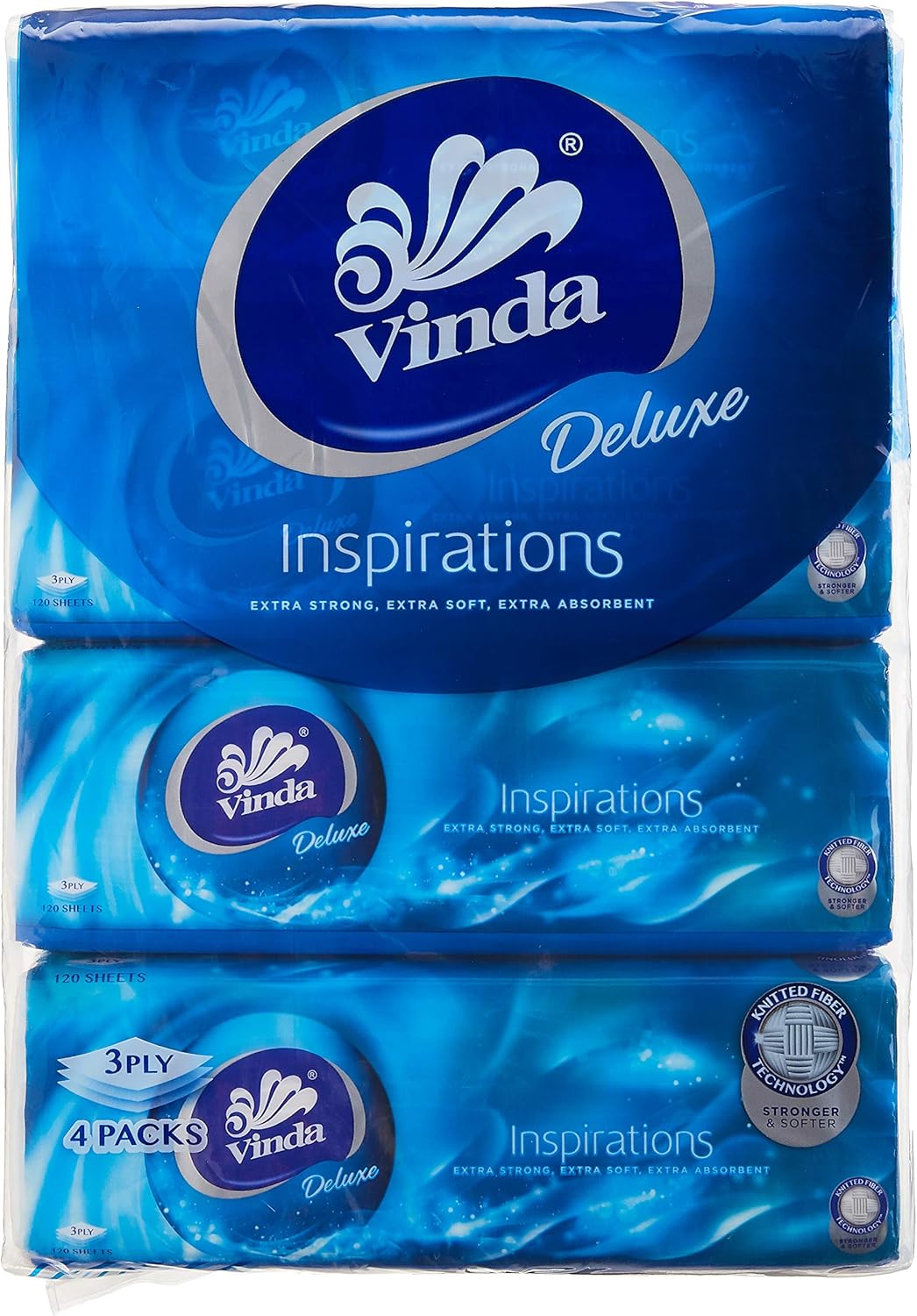 Vinda Deluxe 3 PLY Facial Tissue (Soft Pack), L, 120 ct (Pack of 4