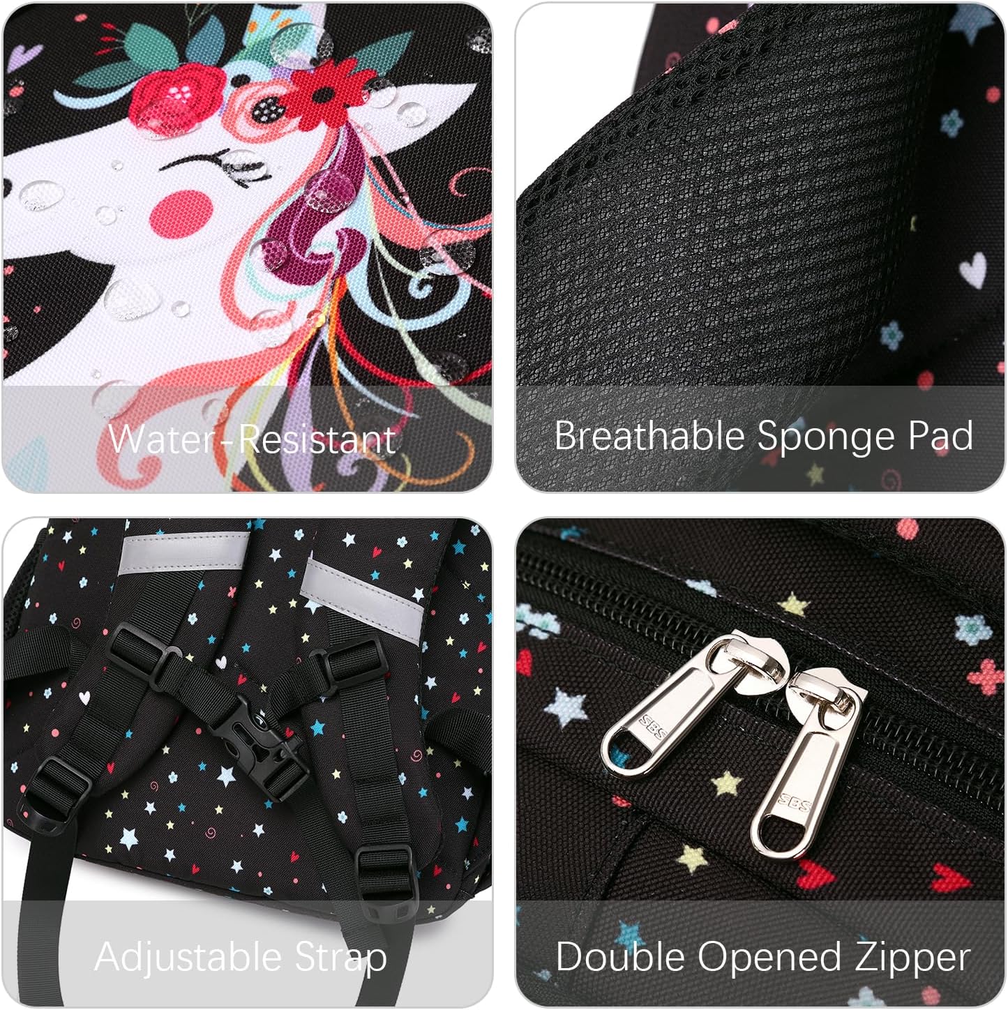 abshoo Cute Unicorn School Backpack For Girls Elementary Kindergarten Kids School Bag (Unicorn Black) - Image 5