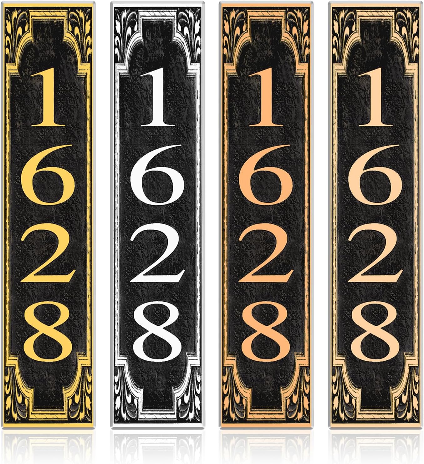 Personalized Address Plaque Metal - 16.5'' x 4‘’ Vertical Address Sign,House Number Sign Plaque,House Address Numbers for Outside House,Mailbox Post,Pillar,Pre-Drilled Hole,911 Visibility Clear Font(Rose Gold)