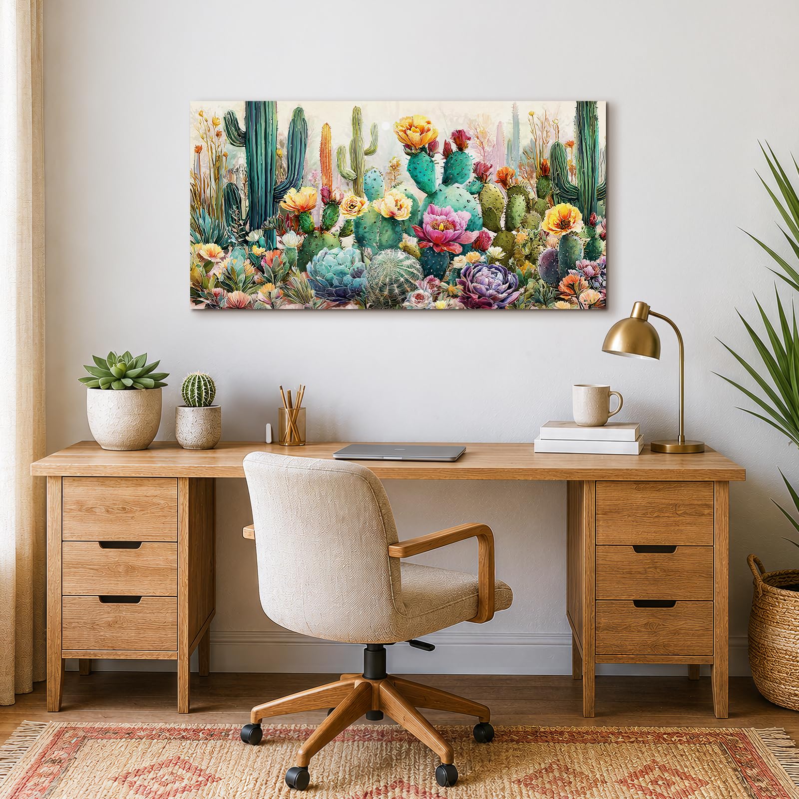 hyidecorart Bunte Blumen Bilder Wohnzimmer Moderne Gemälde 59x119 cm | Pflanzenmotive, HD-Druck, Einfach Aufzuhängen, Leinwandbilder, Große Formate, Vielseitig Dekorierbar, Raumdeko, Geschenk
