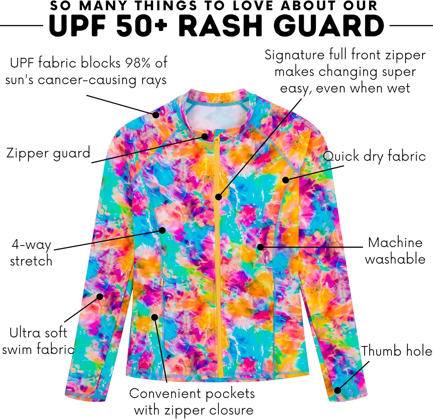 SwimZip Women's Long Sleeve Rash Guard with Pockets & UPF 50+ Sun Protection