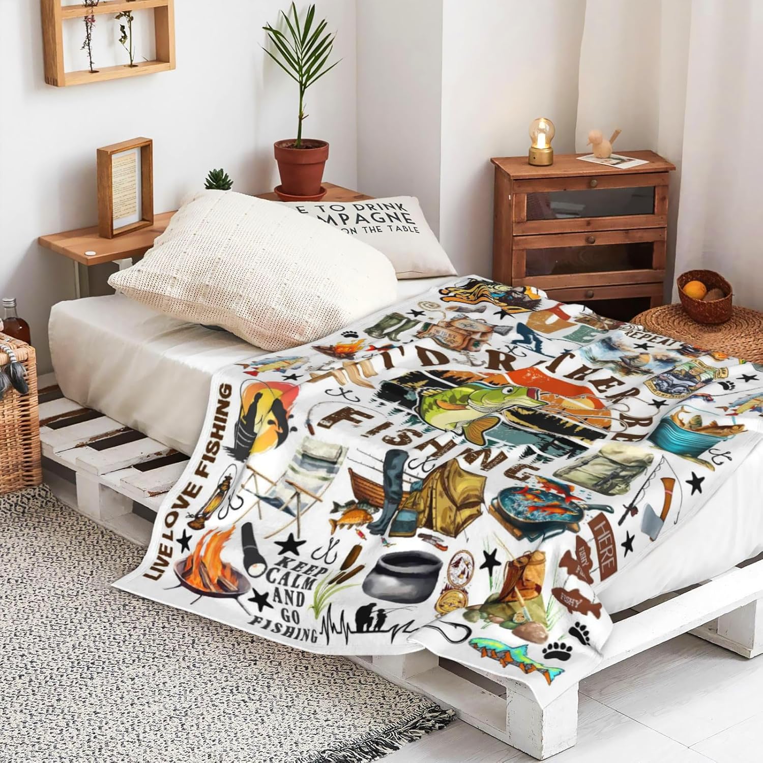 Fishing Blanket Fishing Gifts for Men Stuff Plush Fish Blankets and Throws Fishing Gifts for Fisherman Fishing Lovers Men Women Boys Teens Birthday Party Decorations Camping Hiking 50"X40" - Image 6