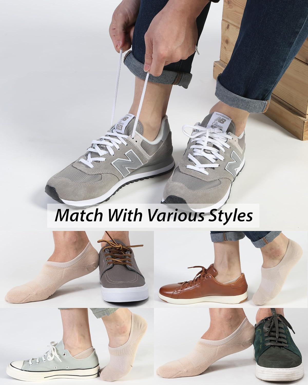 Pro Mountain Thin No Show Socks Seamless Wide Toe Box 6 Pack Liner Unisex Size S to X-Large Cotton Footies - Image 2