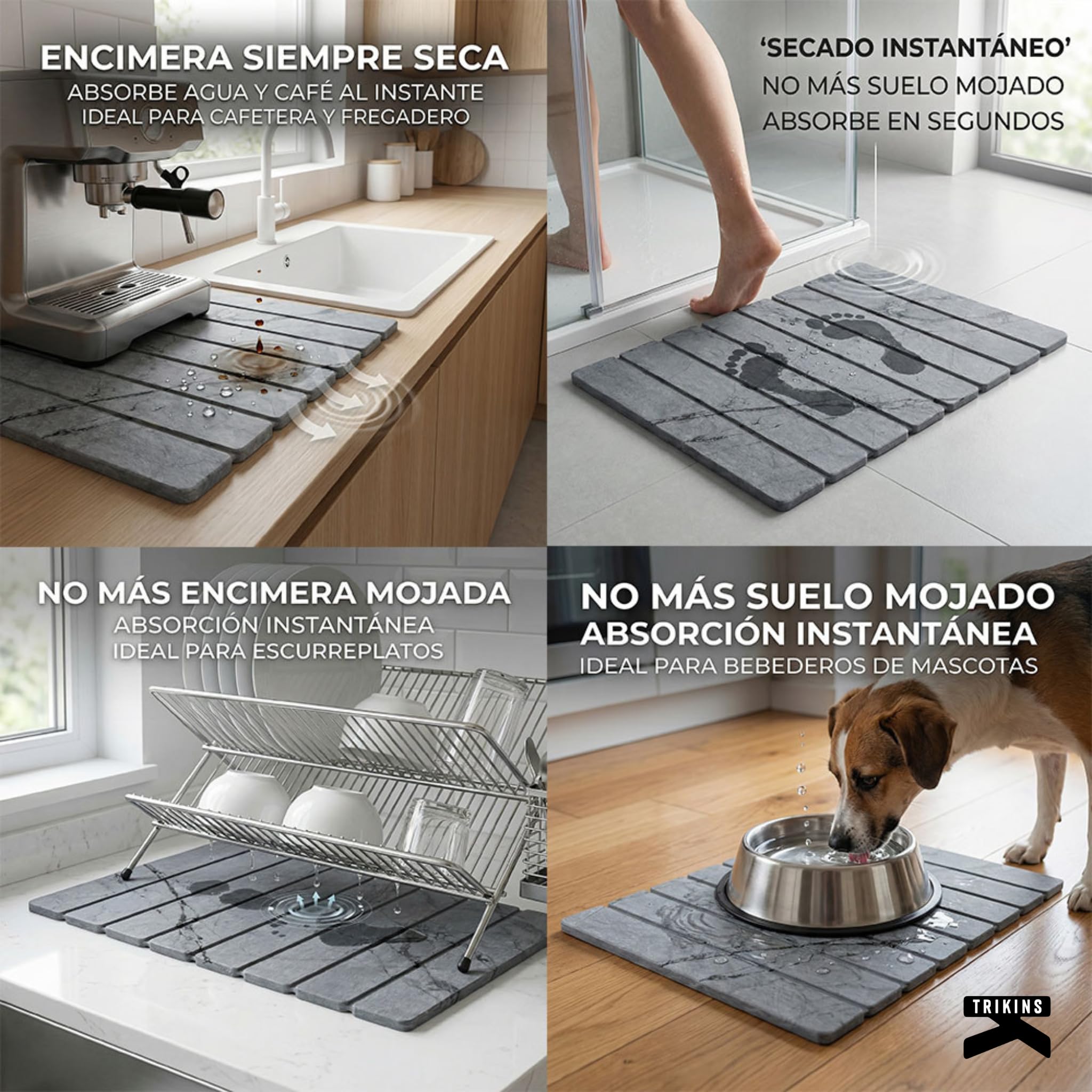 Alfombra Baño Diatomita 39x60 cm con Jabonera – Alfombrilla Baño Diatomita Super Absorbente - Secado Ultrarrápido – Antideslizante, Antibacteriana y Antimoho para Ducha, Baño y Cocina (Gris)