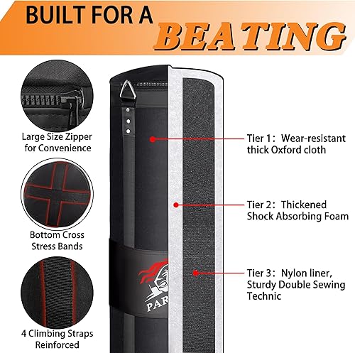 Miniatura 5 de 4FT Hanging Punching Bag for Adults, Unfilled Canvas Heavy Boxing Bag Set with 12oz Boxing Gloves Hand Wraps, Jump Rope, Reflex Ball for MMA