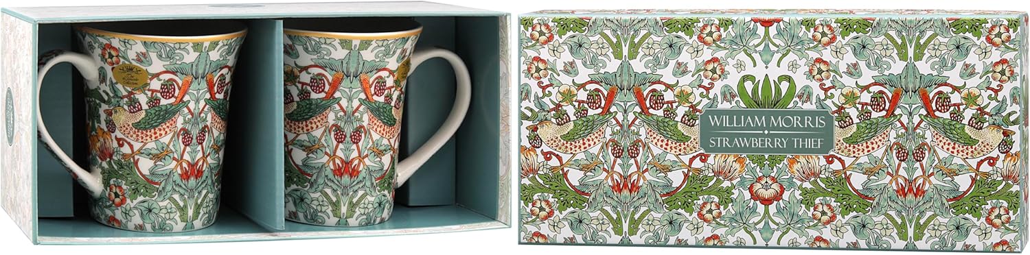 Lesser & Pavey The Leonardo Collection William Morris Strawberry Thief Mugs Set of 2 | Stylish Tableware for Home Use | Coffee Cups for Every Occasion | Ideal Birthday Gifts