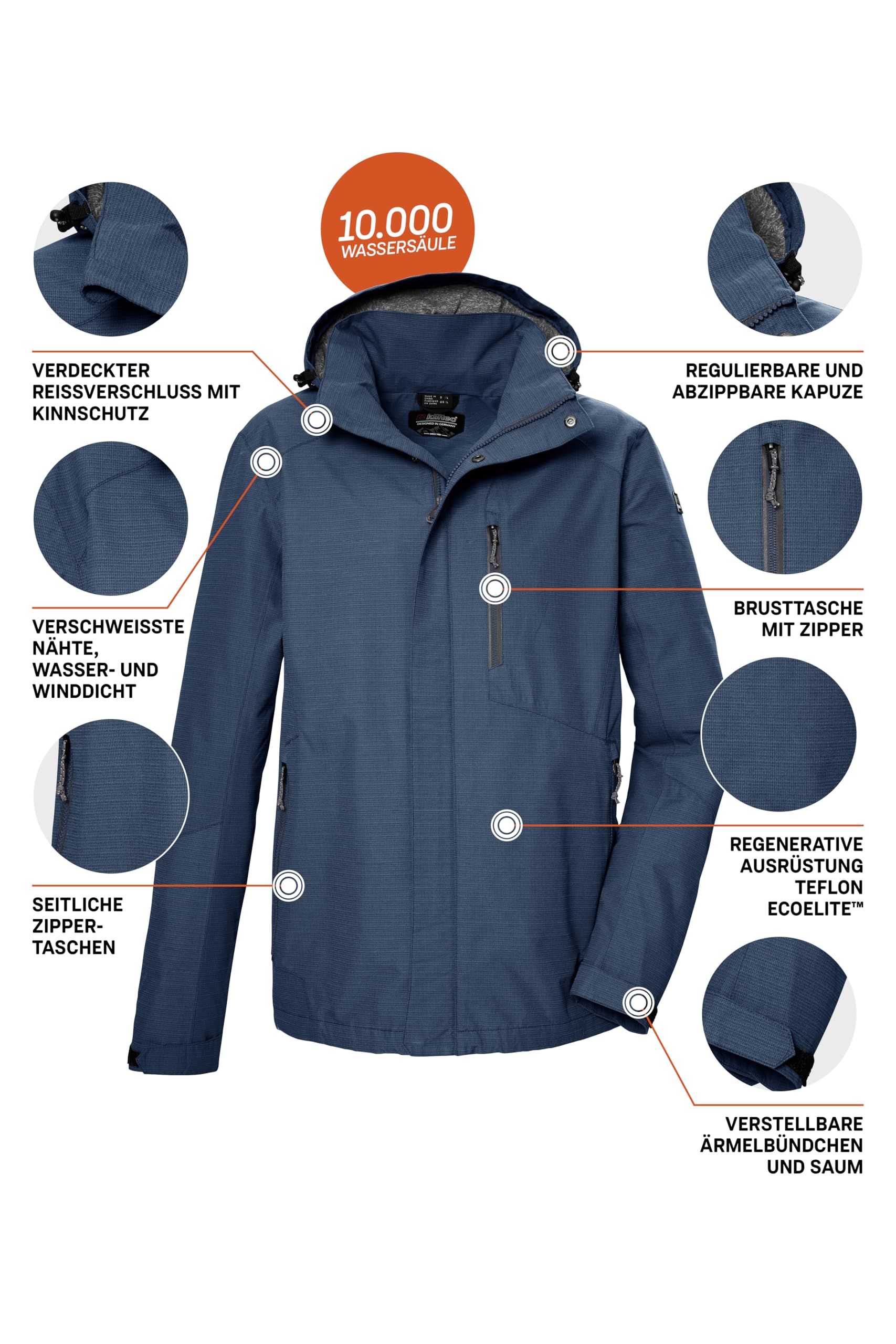Killtec Herren Kos 256 Mn Jckt_carleb Funktionsjacke wasserdicht/Outdoorjacke mit abzippbarer Kapuze