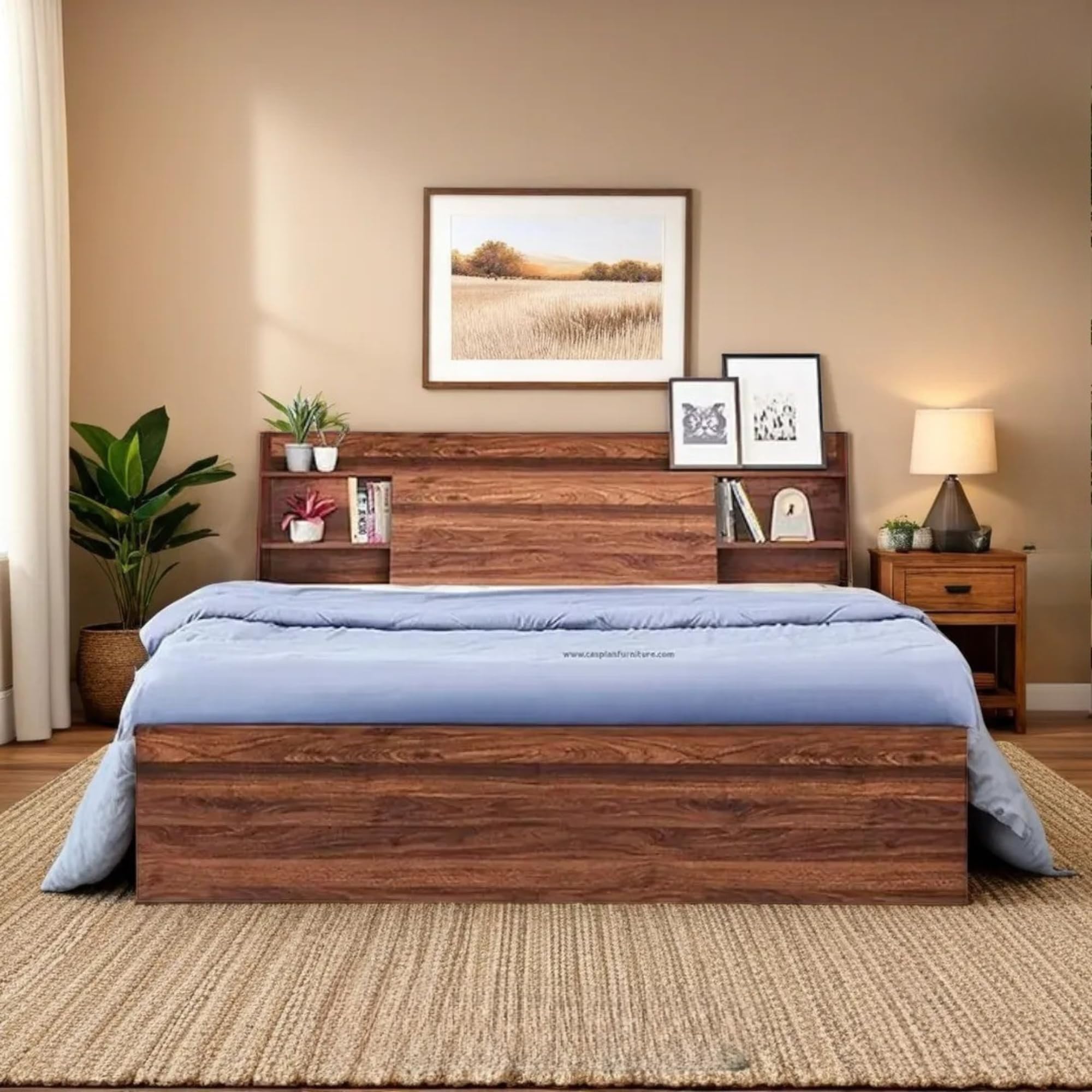 CASPIAN Engineered Wood Queen Size Wooden Bed (Asian Brown) | Modern & Classic Style Double Bed | Size 72 X 60 Inches | with 4 Shelves & 4 Detachable Storage Box| Durable Furniture for Home & Bedroom-image-33