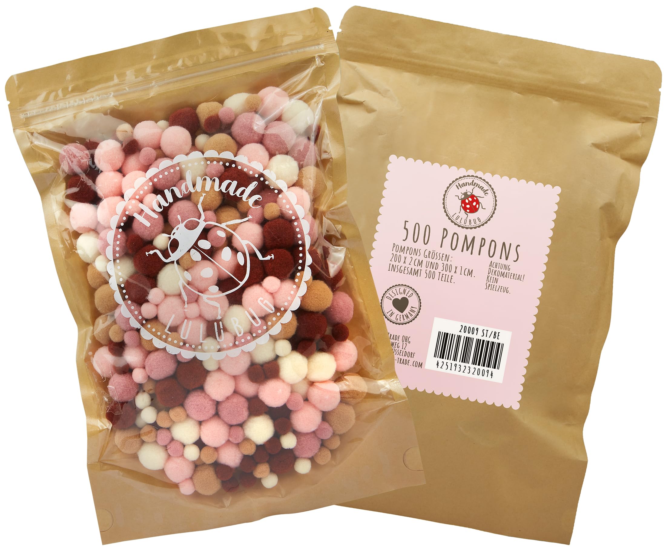Lulubug Pompon Per Fai Da Te, 500 Pezzi, 1 Cm E 2 Cm, Effetto
