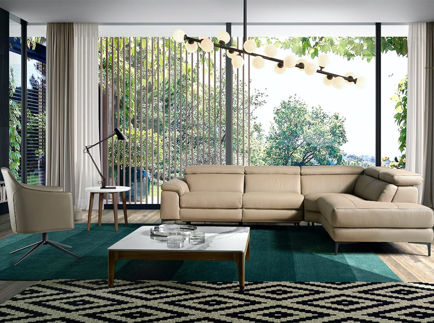 Angel Cerdá - Sofá Moderno Rinconera 5 Plazas Derecha Piel Visón | Piel Vacuno, Relax Eléctrico, Reposacabezas Regulables, Para Salón, 295 x 232 x 97 cm