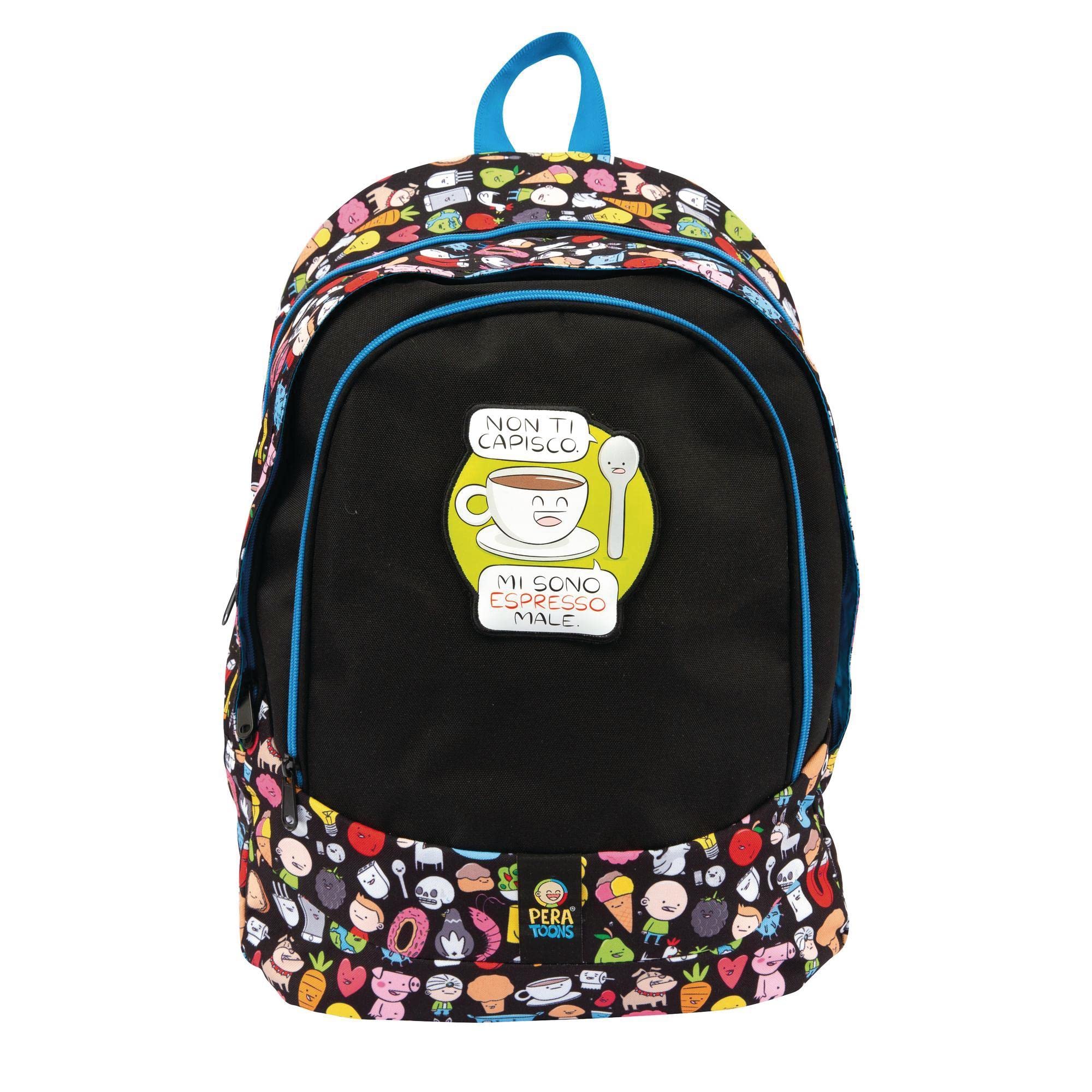 Giochi Preziosi - Zaino round Pera Toons, 3 vignette in tessuto intercambiabili, 3 Scomparti con cerniera, Schienale e Spallacci Imbottiti, per la scuola e al tempo libero, Dim. 31 l x 42 h x 20 p cm