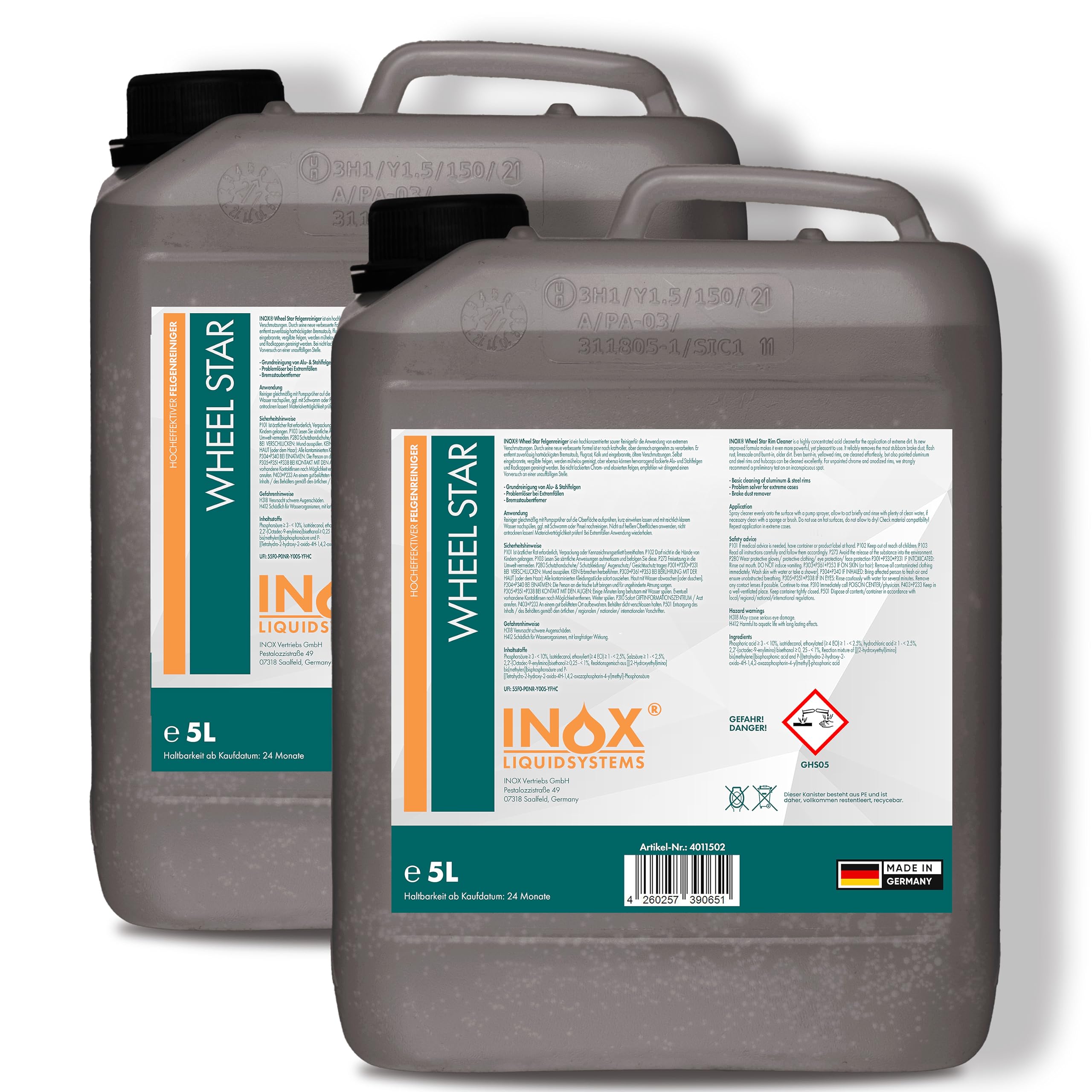 Nettoyage Jantes Aluminium Acier INOX Wheel Star - Concentré 2x5L Pour Salissures Tenaces Nettoyant Jantes Acide