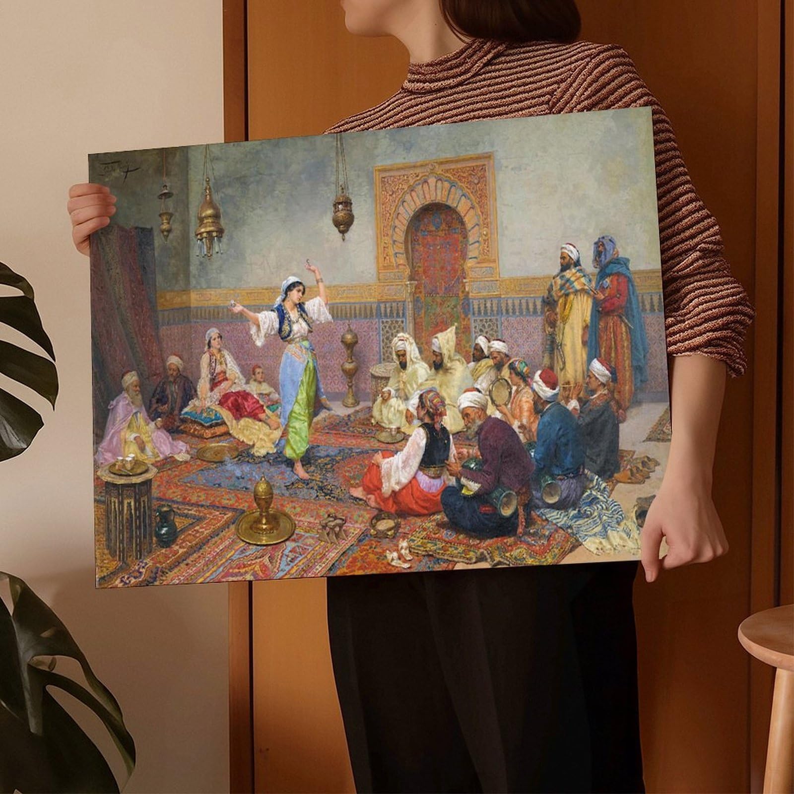The Dance Arab Arabic Music Orientalist Painting by Italian Giulio Rosati Poster Camera da Letto Decorazione Tela Stampa Wall Art Ufficio Camera Estetica Decorazione Regalo