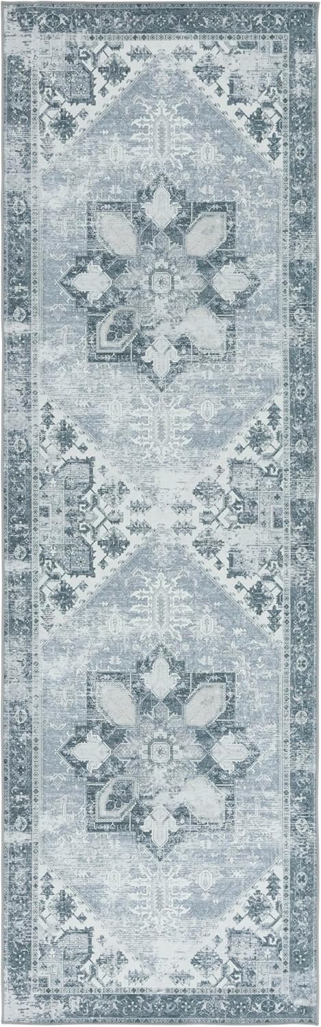 SAFAVIEH Washable Rug Tucson Collection - 2'6" x 8' Runner, Grey, Slip Resistant & Easy to Clean, Ideal for Hallway, Foyer, Entryway, Bedroom (TSN102J)