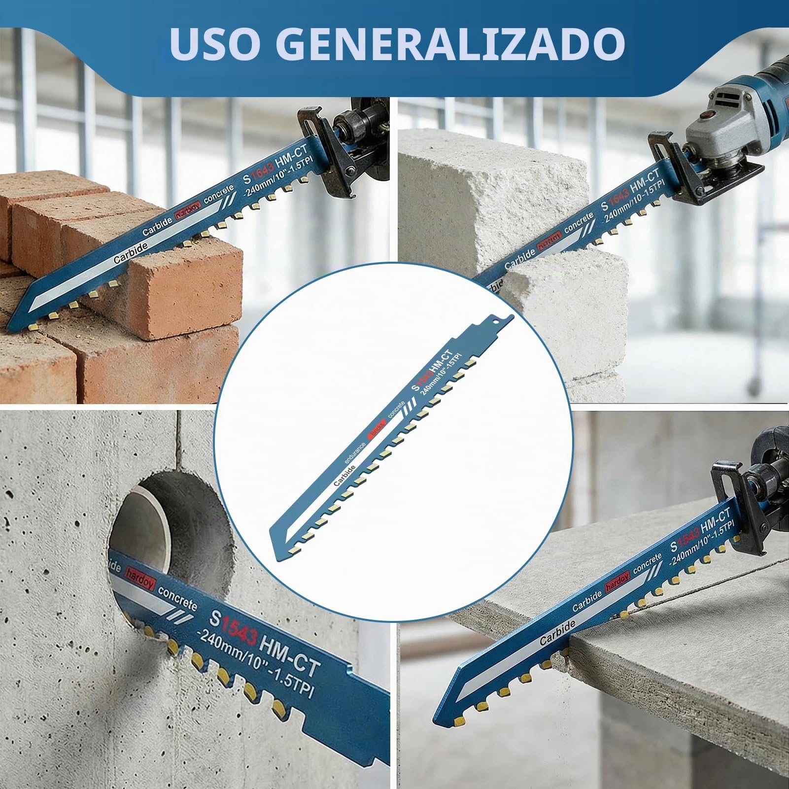 Hojas de Sierra Sable 240 mm Sierra de Sable S1543 Cuchilla Sierra Sable de Carburo para Metal Madera Hormigón Poroso Ladrillo Placa de Cemento