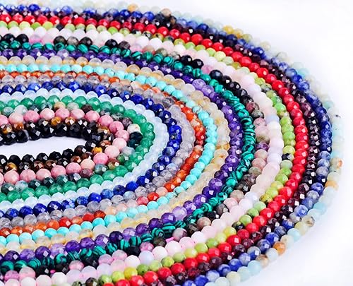 Miniatura 2 de Eswala Pequeñas cuentas de piedra natural para hacer pulseras, joyas, tamaño pequeño, cristal de piedras preciosas facetadas de 0.116 pulgadas, 150