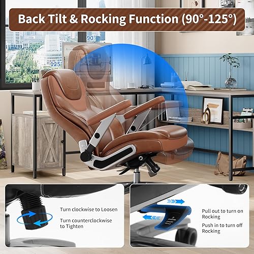 Miniatura 5 de Silla de oficina grande y alta con brazos 5D, tela de 600 libras y piel sintética, silla de escritorio resistente, soporte lumbar ajustable y