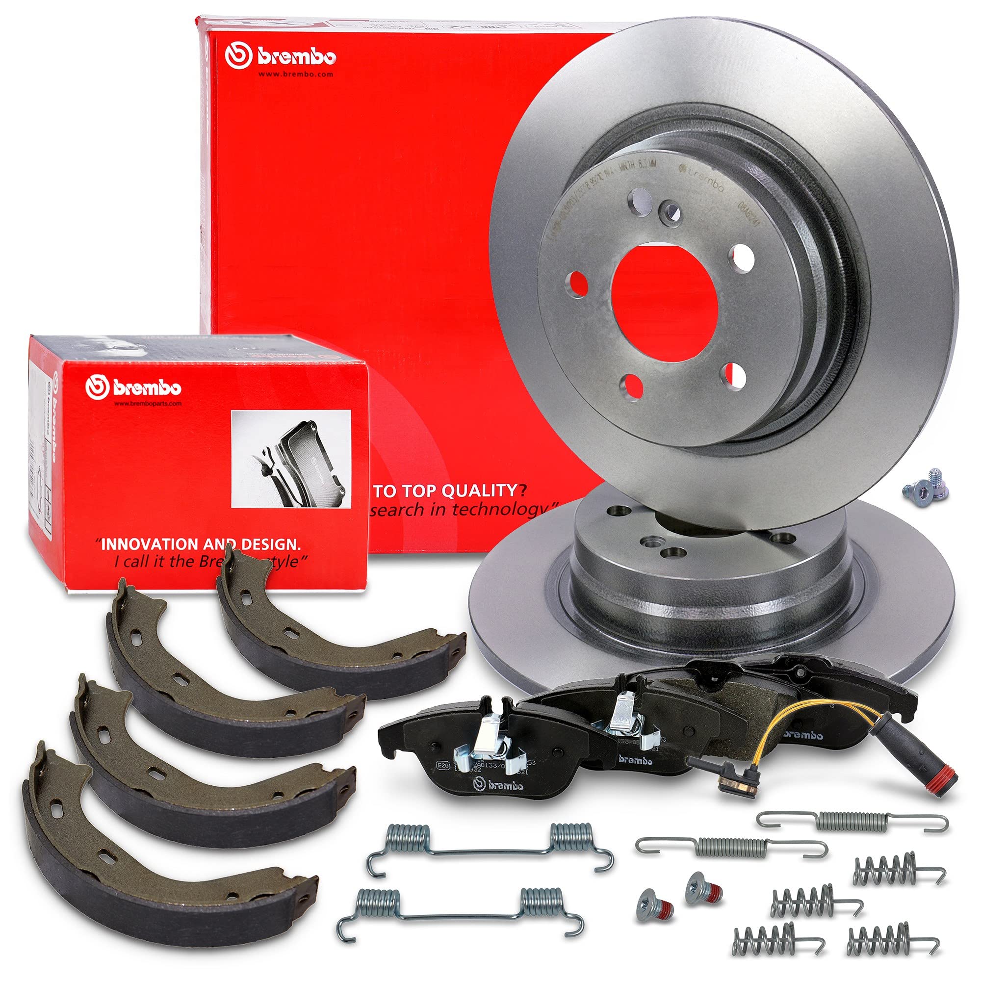 BREMBO Coated Disc Line set freni asse posteriore incl. dischi freno posteriori Ø 300 mm completi e pastiglie freno posteriori + contatto di usura