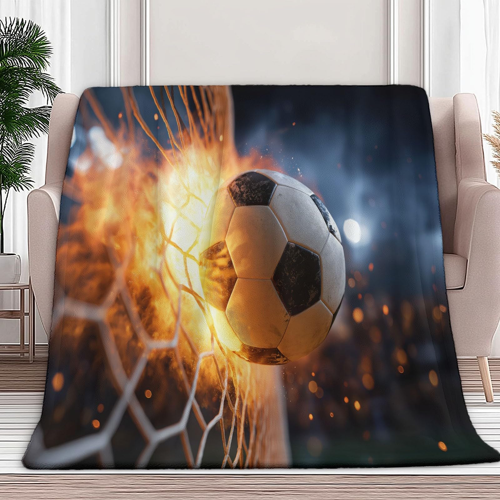 Plaid polaire sports flame soccer 150x200 cm couverture canapé douce toutes saisons