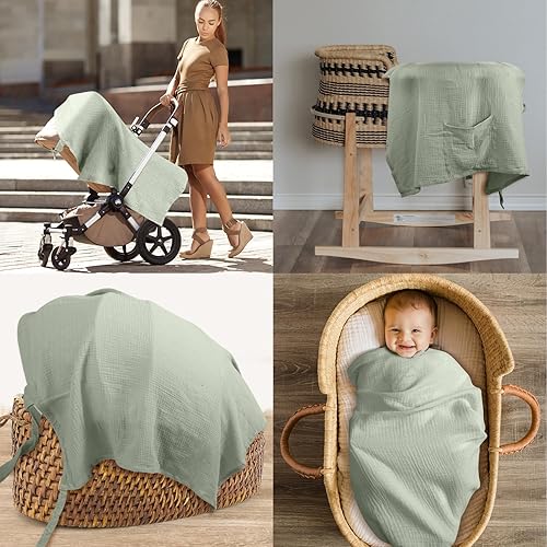Miniatura 3 de Funda de lactancia de muselina para lactancia materna, permite controlar al bebé con manos libres, 100% algodón, con correas resistentes al viento