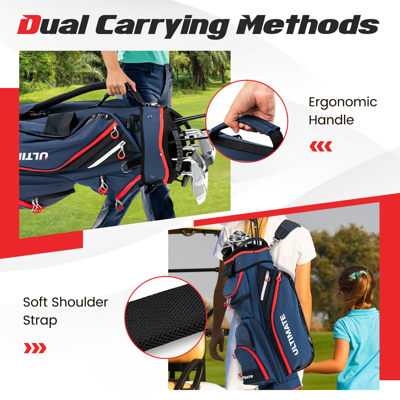 LIFEZEAL Sac Trépied Golf avec Double Sangle, Housse de Pluie, 14 Compartiments et 8 Poches, Sac de Club de Golf Voyage avec Sac Thermique à Fermeture