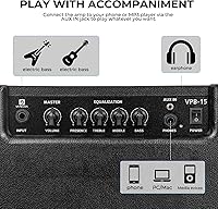 Vista 5 de Vangoa Amplificador de guitarra de bajo de 15 W, amplificador eléctrico portátil para graves pequeño para práctica de bajo para interior y exterior