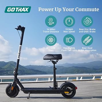 Gotrax Fusion Seat Electric Scooter for Adults, 8.5 Solid Tire Max 14 Miles Range, 15.5/18 Mph 2 Gear Speed Power by 300W Motor, Rear Double Suspension EABS&Disk Brake, Foldable Escooter with Saddle