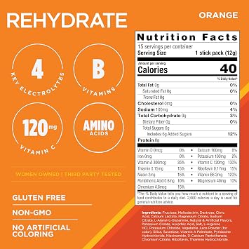 AdvoCare Rehydrate - Electrolyte Drink Mix - Includes Magnesium, Sodium, Potassium & Calcium - Antioxidant & Amino Acid Fortified - Supports Hydration & Recovery - Orange, 12.7 oz