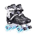 METROLLER Roller Skates for Girls Ages 5-8 8-12 and Boys Teens, Adjustable 4 Sizes for Kids Toddler Rollerskates with Light up Wheels, for Women (Black, Medium-Big Kid (1-4 US))