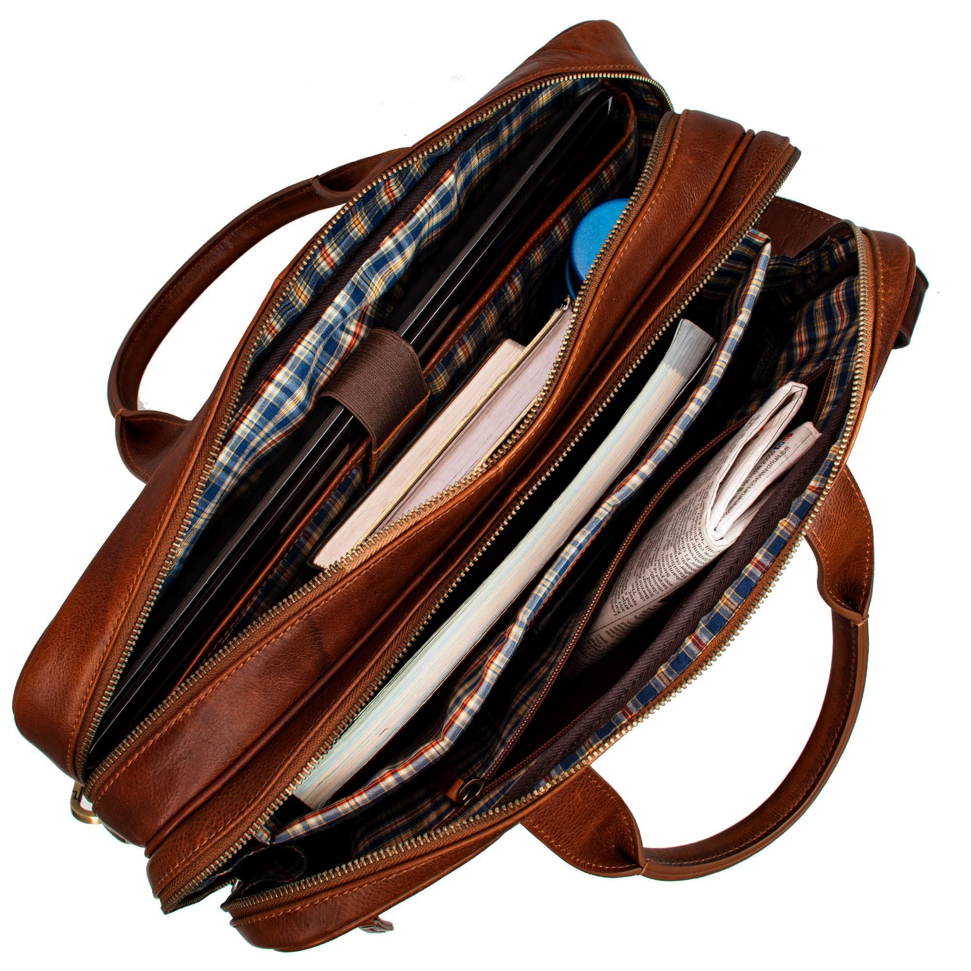 Marc Peter Bolso bandolera de piel para ordenador portátil de 15,6 pulgadas, maletín para ordenador portátil, para hombre y mujer, Bronceado, Mittelgroß