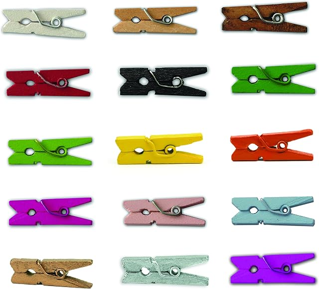 LWR CRAFTS Wooden Mini Clothespins 15 Colors 100 Per Pack 1" 2.5cm (All)