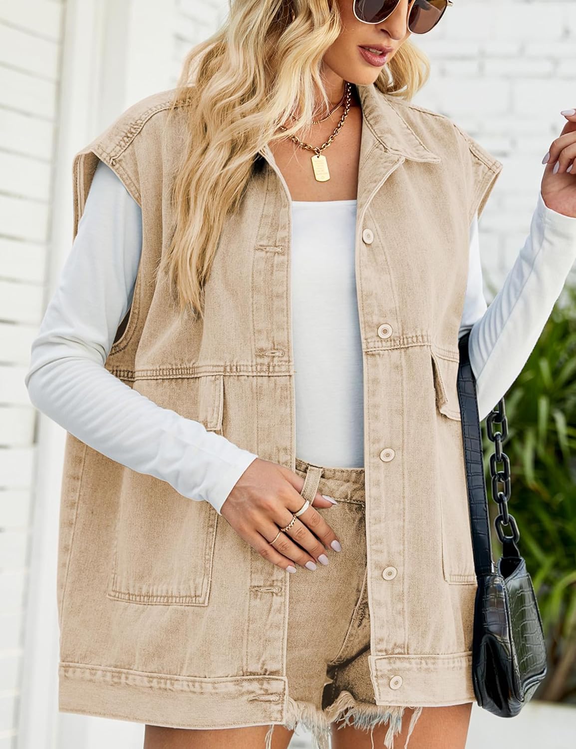 Womens Oversized Sleeveless Jean Denim Jacket Button Down Vest Top for Women Summer Waistcoat Jeans Vests Tops - Image 3