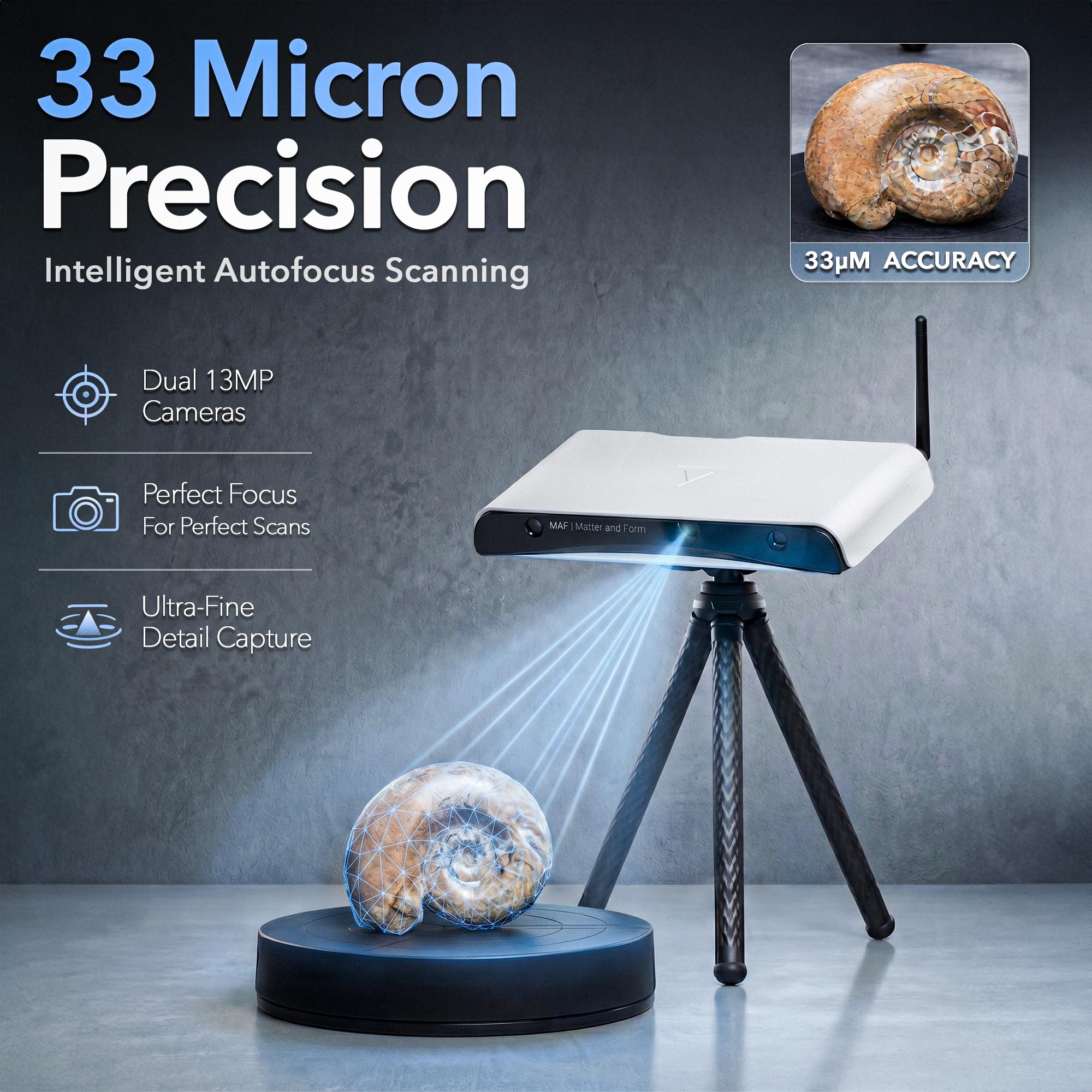Matter and Form Trois scanners 3D – Compatible avec tous les systèmes d'exploitation, précision de 33 microns, numérisation des couleurs réelle, numérisation des bijoux sur les moteurs de voiture