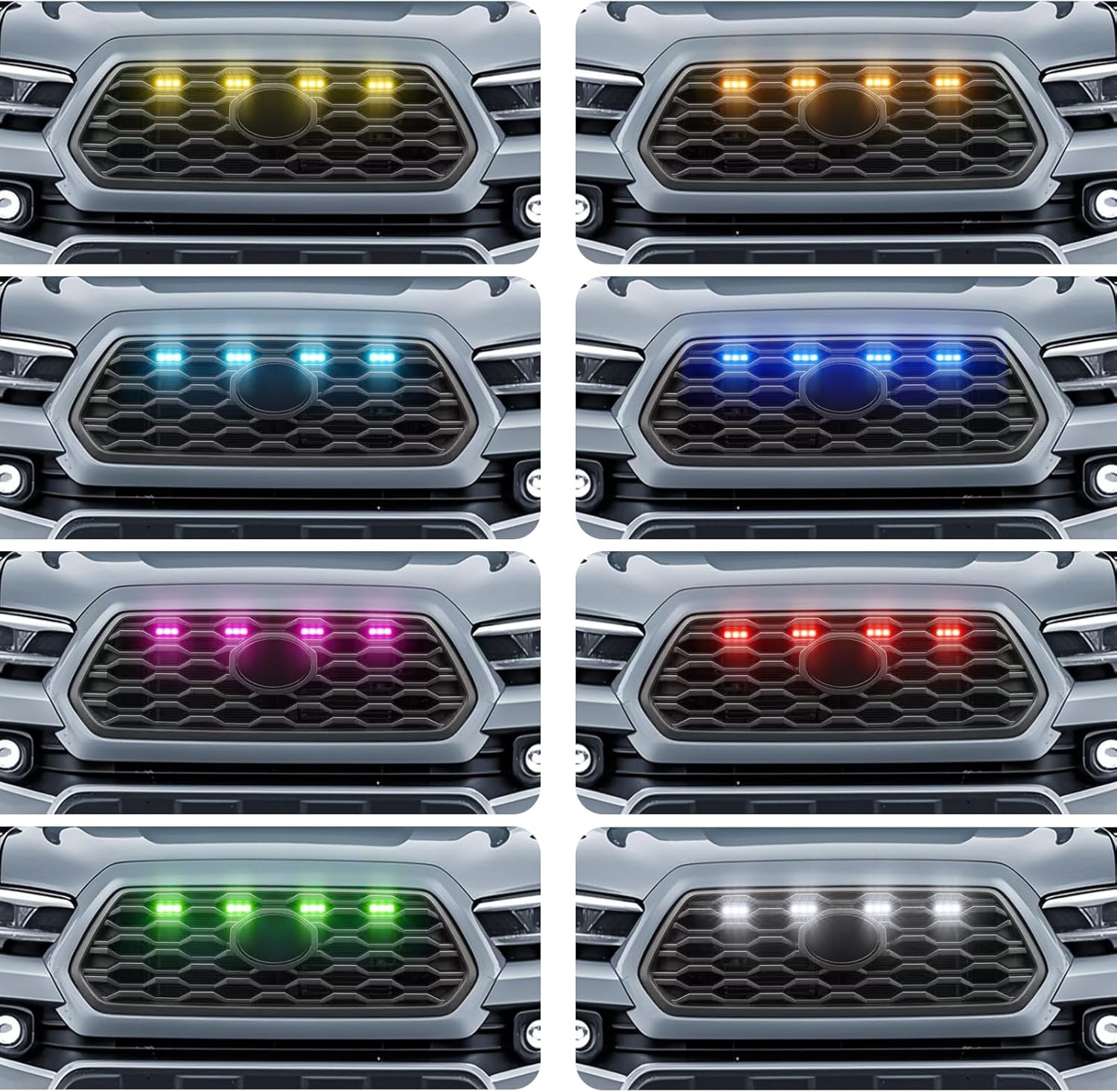 4 PCS Grill Led Lights for Toyota Tacoma Grill Lights 2023 2020-2022 TRD Off Road Sport OEM Grill Rapt0r Lights for Toyota Tacoma 6 LED Upgrade RGB Grille Light (20 GRB)
