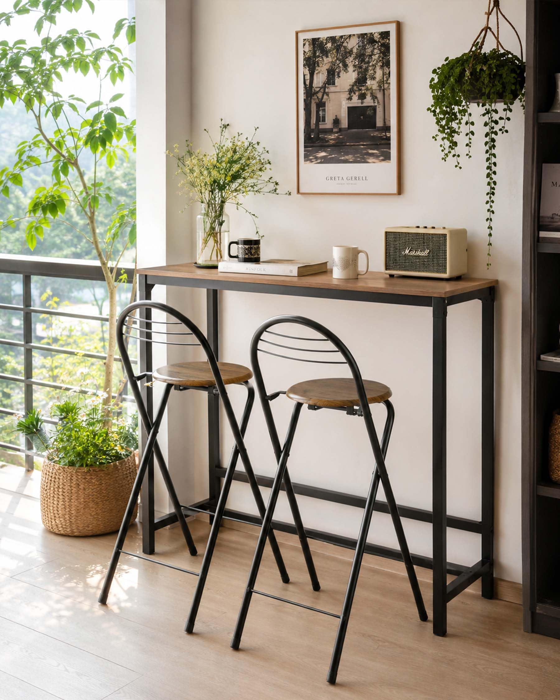 Tabouret de Bar Lot de 2 Pliant avec Dossier Chaise Haute Bar 61cm