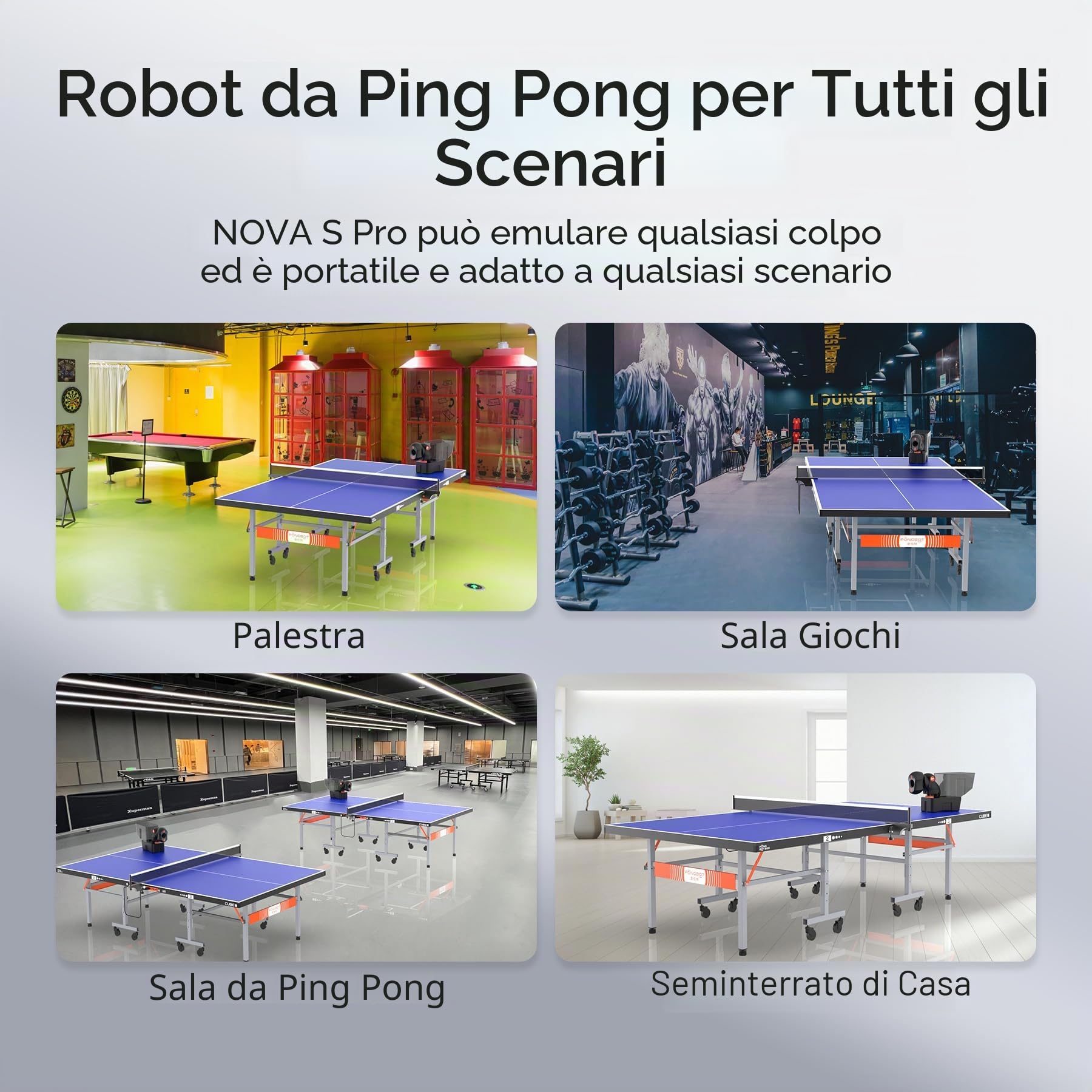 PongBot Robot da ping pong con controllo remoto e APP, 264 trapani, centrifuga personalizzabile, frequenza, velocità della palla e intensità di rotazione