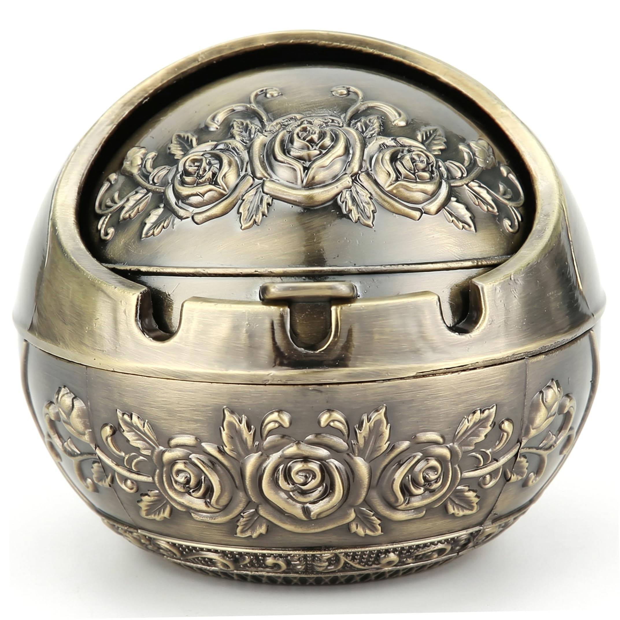 Bonalake Covered Ashtray With Lid, Windproof Outdoor Ashtray - Decorative Vintage Ash Tray For Balcony & Living Room, Bronze Metal Covered Ashtrays for Outside Windproof