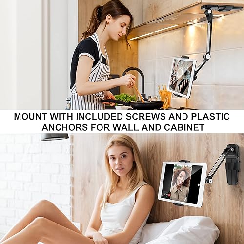 Miniatura 2 de AboveTEK Soporte de pared para iPad, 3 en 1 Highflex 360 para debajo del gabinete para cocina, soporte para tableta, soporte para tableta debajo del