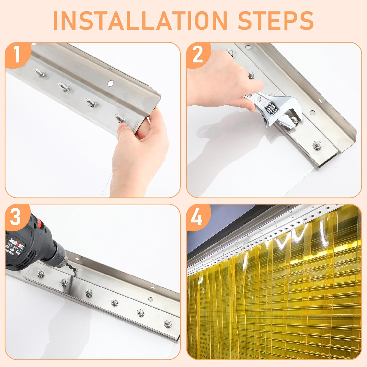 Weysat Strip Curtain Door Hardware, 304 Stainless Steel Commercial Industrial Strip Curtain Kit for Door Frame, 3 ft