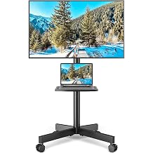 Rfiver Universal Mobile TV Cart for 32-60 inch Flat Screen TVs up to 88lbs, Portable Rolling TV Stand with Tilt Mount and Locking Wheels, Black Floor/Outdoor TV Stand with Shelf, Max VESA 600x400mm