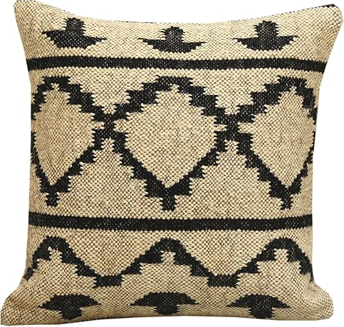 Trade Star Funda de almohada tejida a mano, 70% yute, 30% lana, funda de almohada Kilim, funda de almohada decorativa étnica, funda de almohada