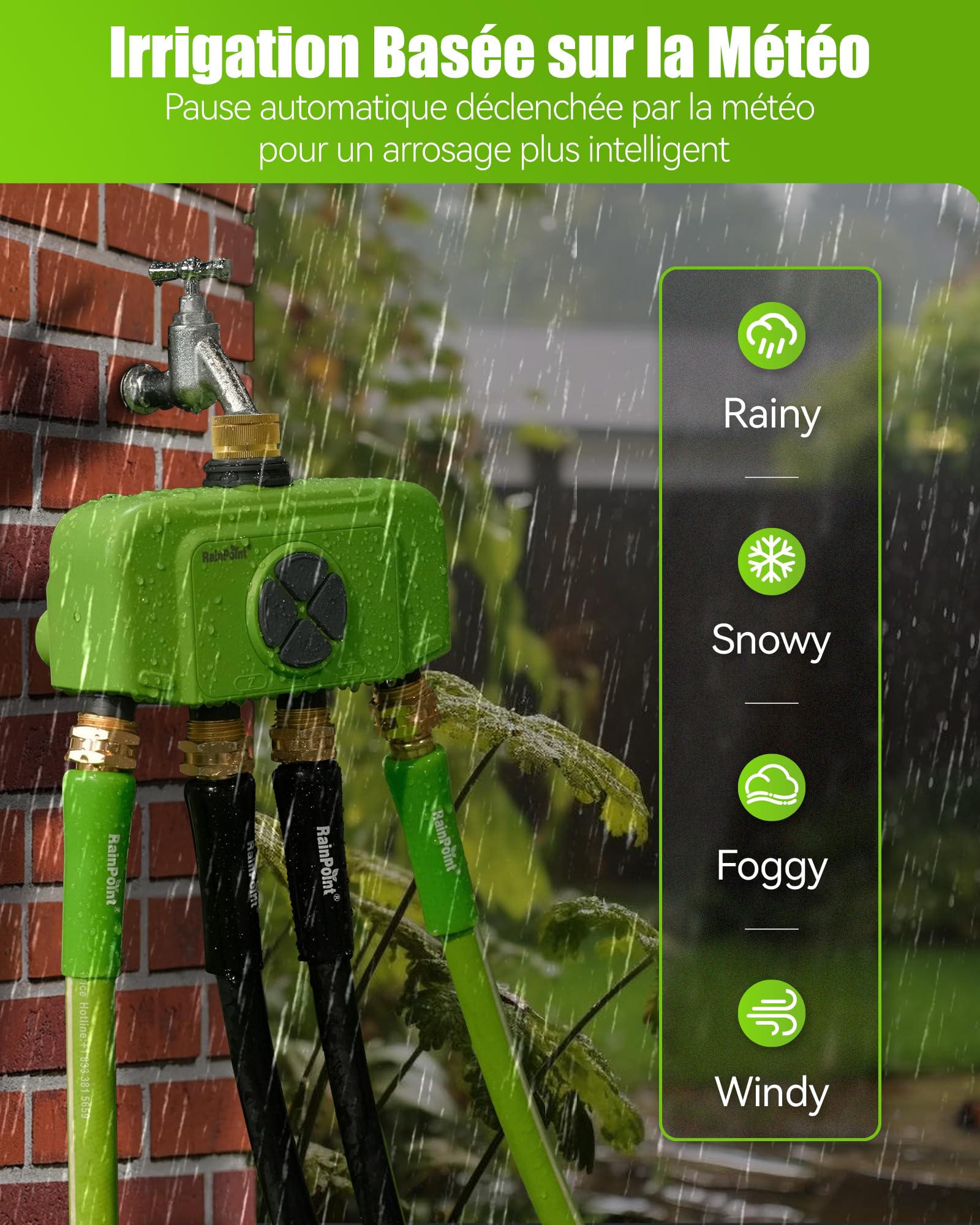RAINPOINT Programmateur Arrosage WiFi 4 Zones avec Hub, Contrôleur d'Arrosage Intelligent avec Débitmètre, Entrée/Sortie en Laiton, Compatible Alexa/Google, pour Jardin et Pelouse