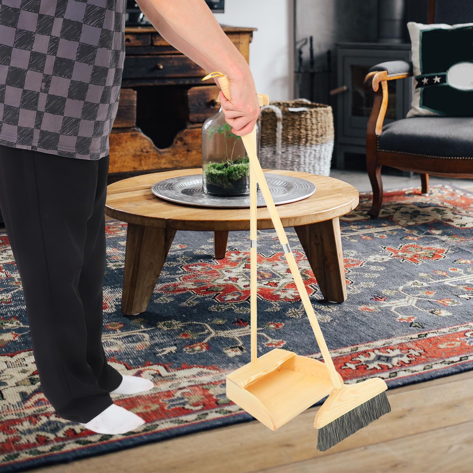 Toyvian Besen Leicht und Verschleißfest mit Kehrschaufel Satz mit Weichen Borsten Ergonomischer Griff Reinigung für Haushalt und Einkaufszentrum