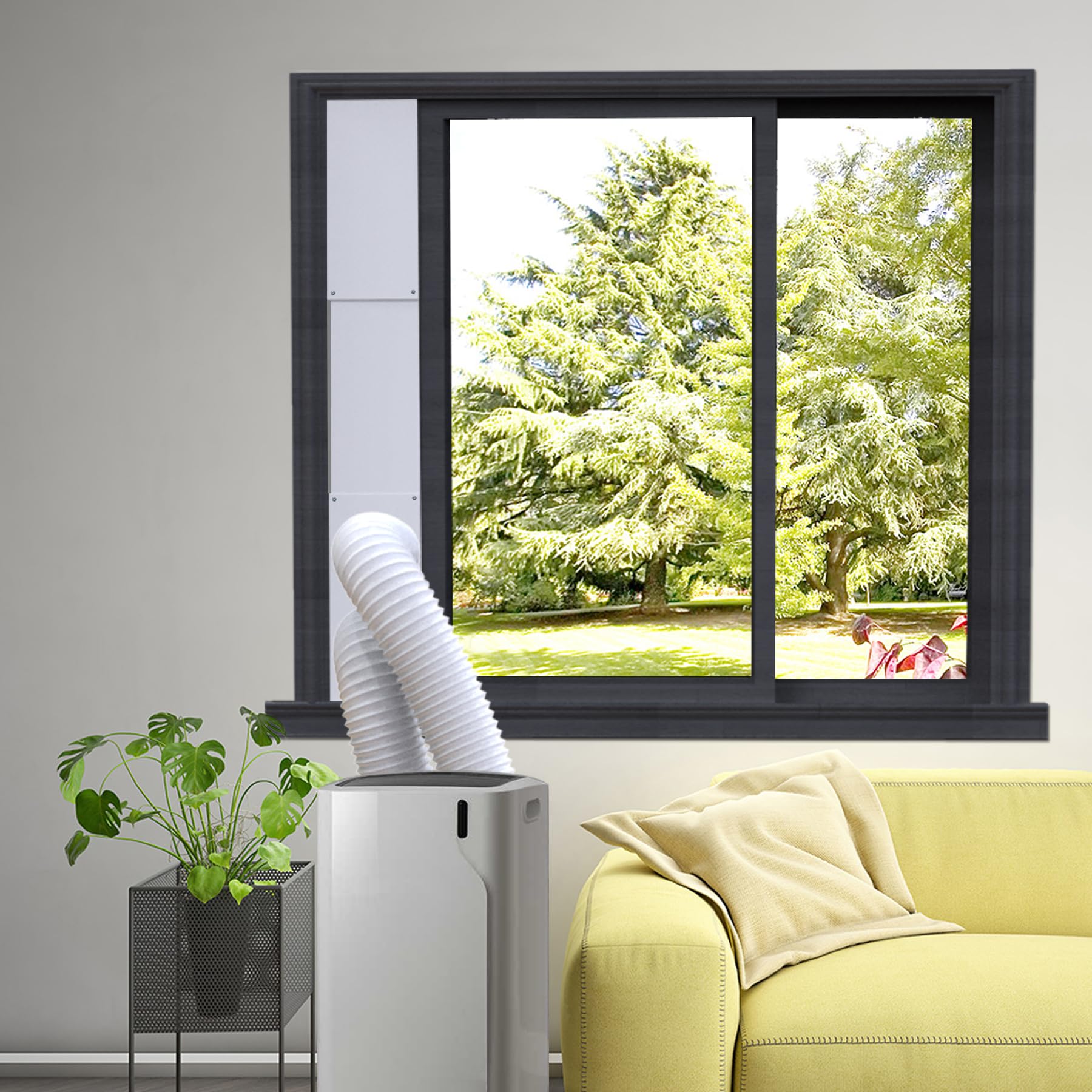 GCGOODS Kit de placas de sellado de ventana de manguera de aire acondicionado portátil, diseño de doble agujero, kit de ventana de CA ajustable con cinta de sellado de espuma, paneles de sellado