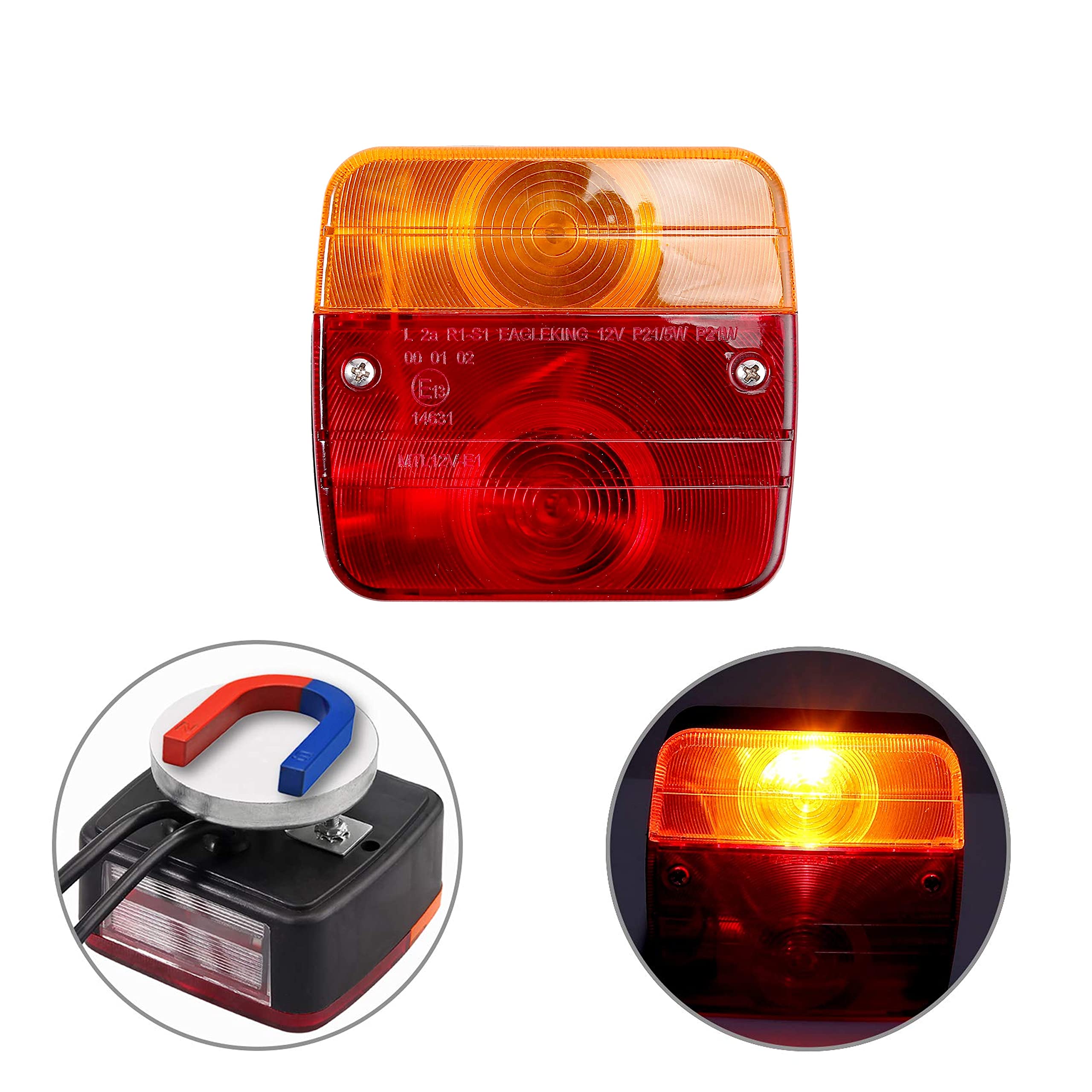 WANGCL Kit de feux de remorquage LED magnétiques pour remorque - Câble de 7,3 m avec prise à 7 broches - 12 V - 21 W