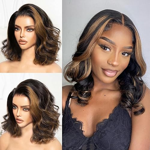 Beroyal Peluca de cabello humano sin pegamento, pelucas de cabello humano para mujeres, precortadas con encaje frontal de 6 x 5, pelucas cortas de