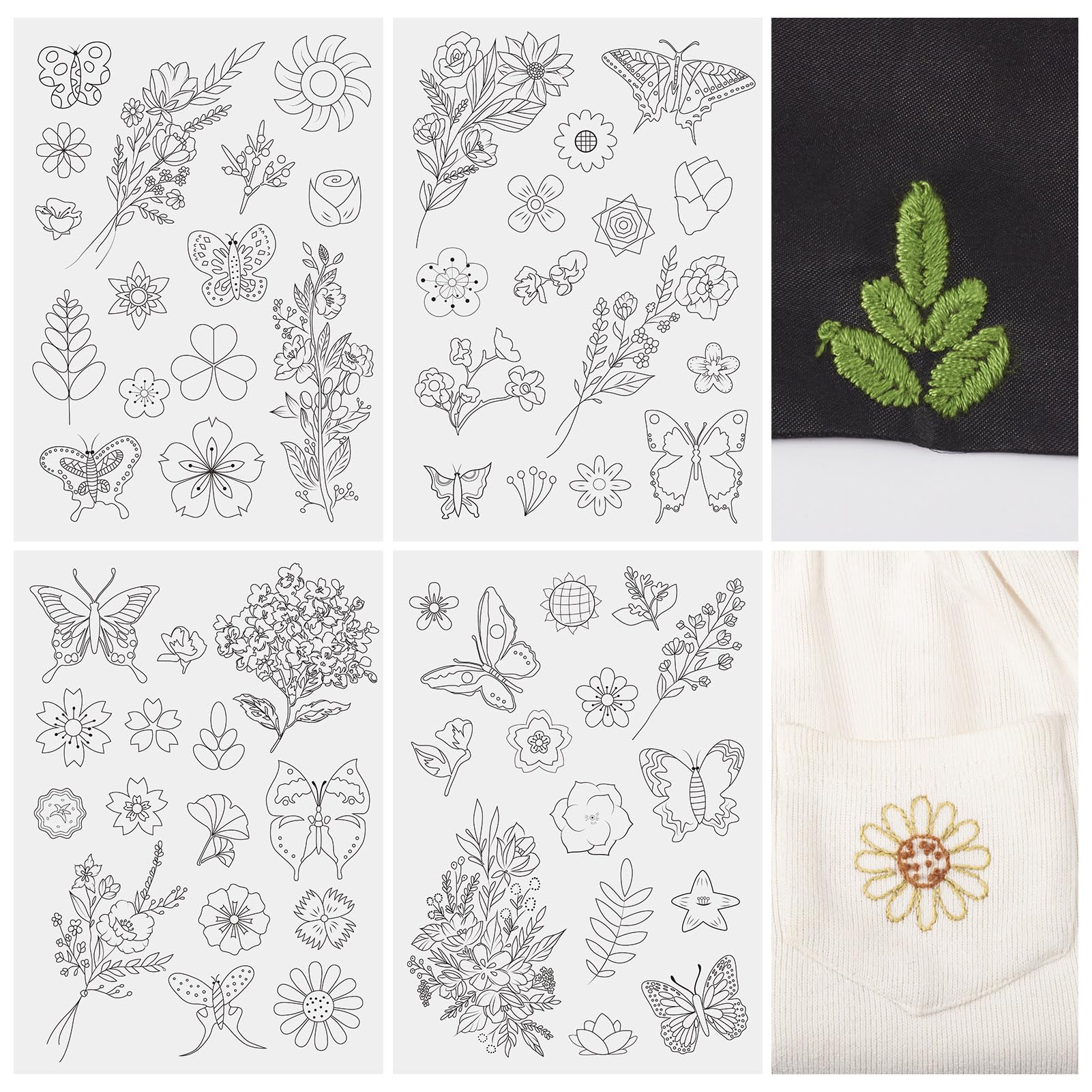 Craftdady Flower Butterfly Water Soluble Stabilizer for Embroidery 60Pcs Fabric Stick and Stitch Hand Embroidery Paper Wash Away Sewing Patterns for Beginners Spring Embroidery Kit