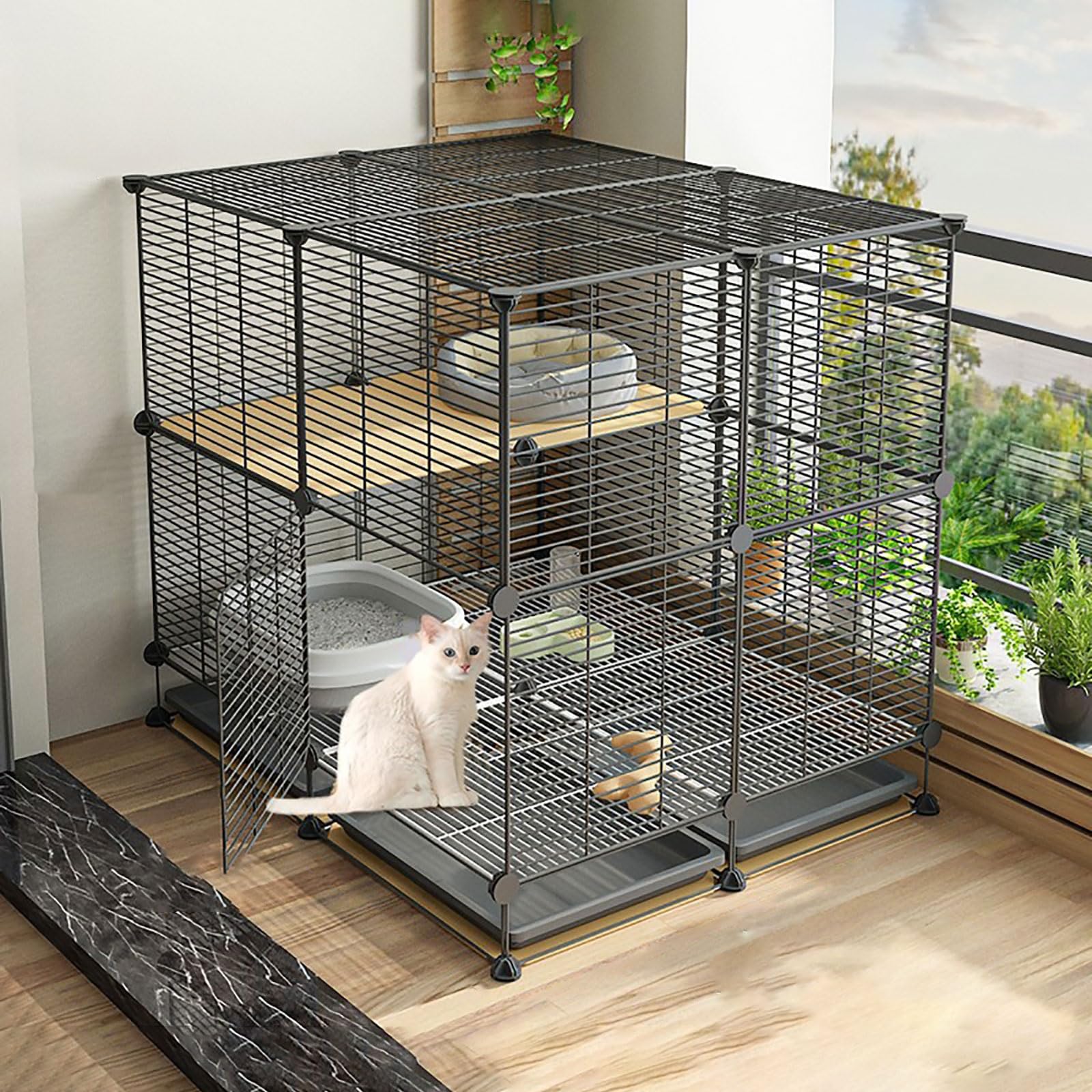 asdchZen Cat Cages Indoor - Outdoor Cat Enclosures Detachable Small Animal Cage Cat Playpen Crate Semi-Enclosed Cat Cabinet - For Small Pet Cat,Black,75X75X84Cm,B