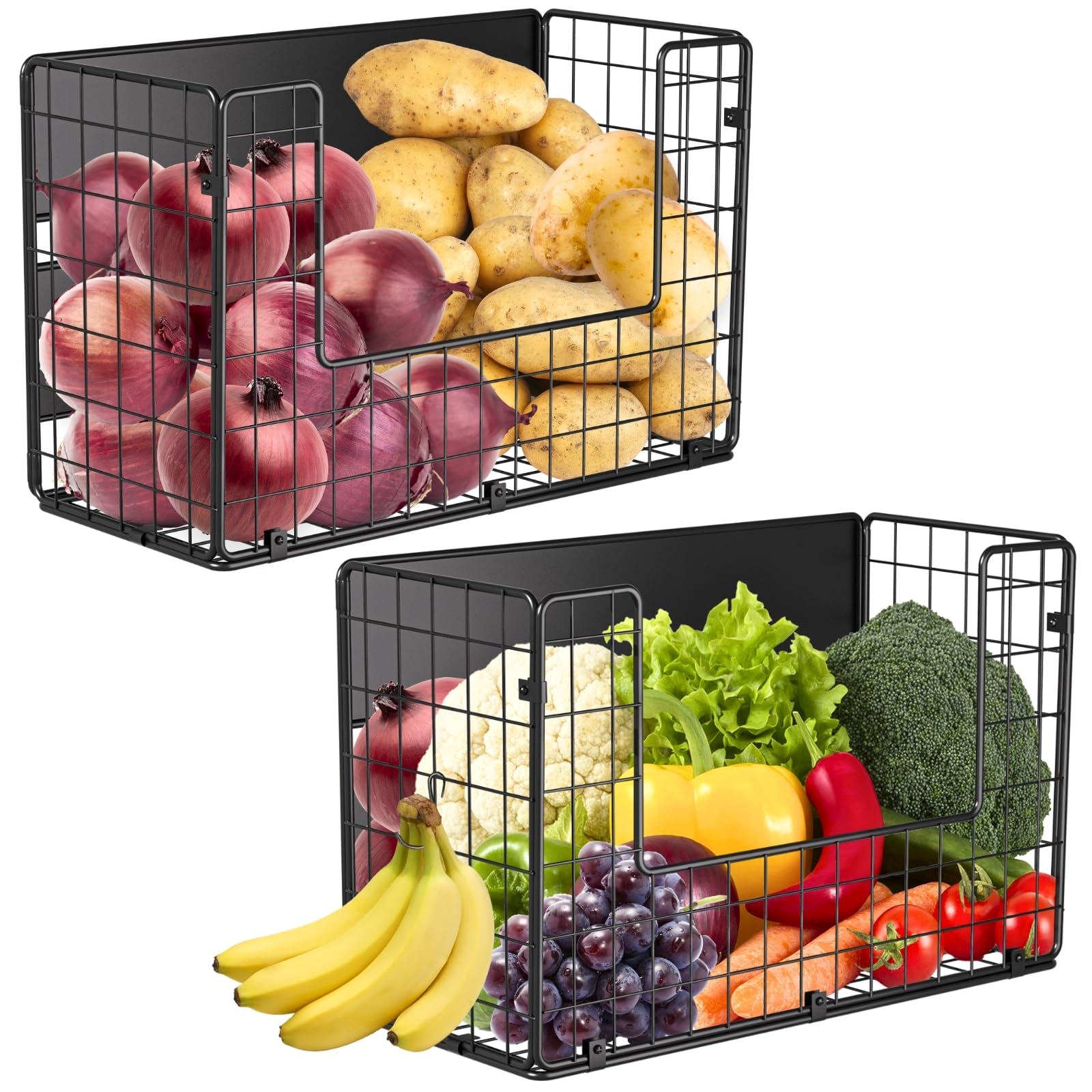 Photo 1 of 2 Set Magnetic Shelf for Fridge , Fruit Potato & Onion Storage Bins, Pantry Organizers & Storage, Large Container Magnetic Basket for Refrigerator, Kitchen Counter, Cabinet, Magnetic Fridge Organizer
